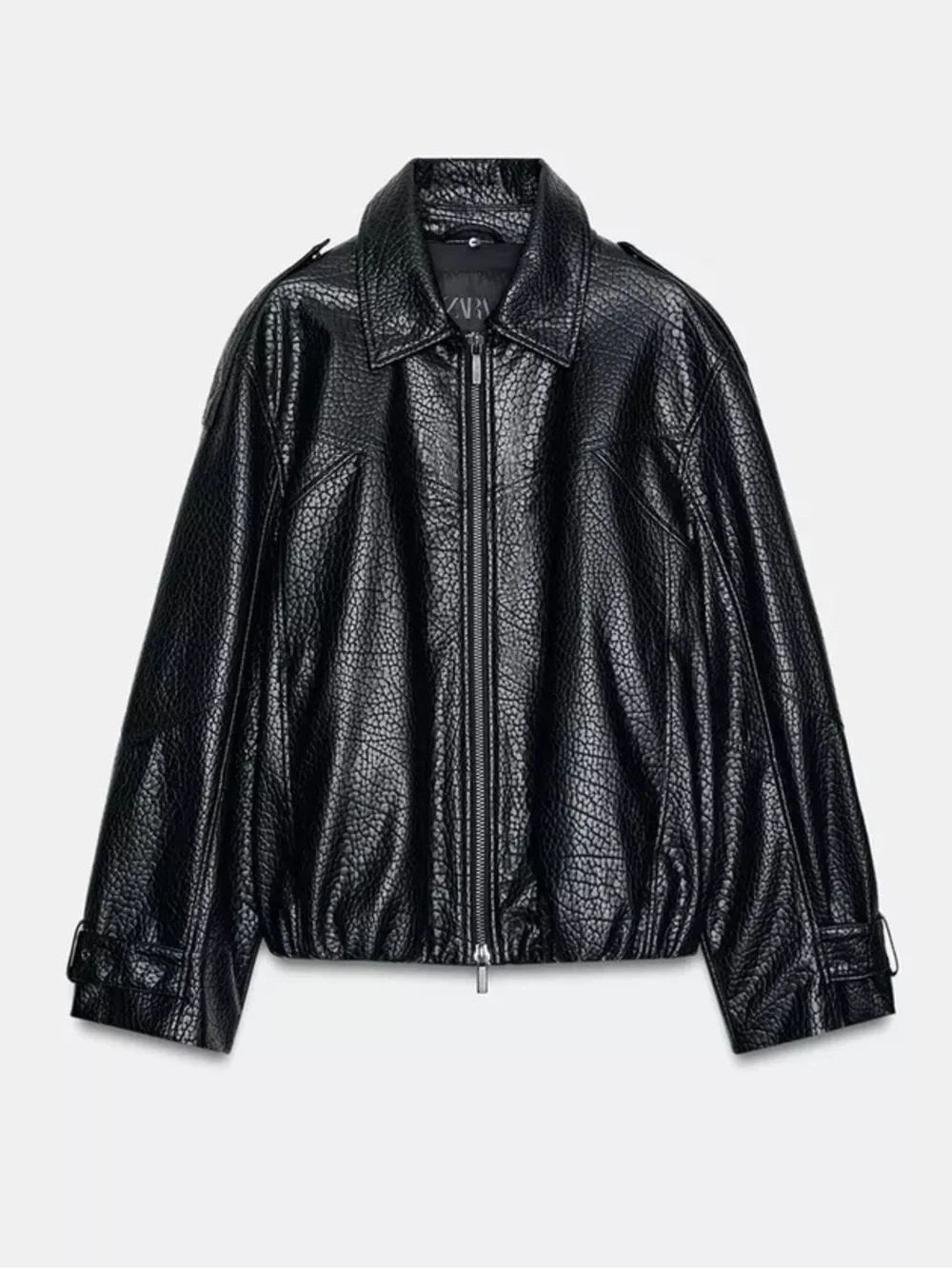 Zara faux leather black bomber jacket with detachable fur collar sz.XS